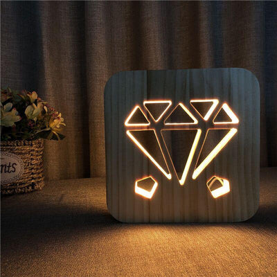 Wooden Diamond 3D Lamp